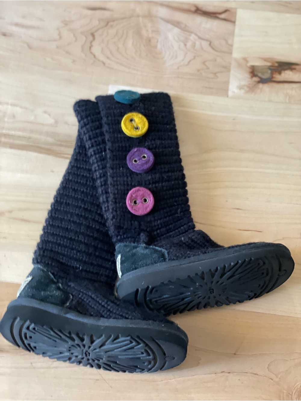 UGG Cardy Knit Button Boots Black Multicolor Buttons toddler/Kids ~Size 12-13